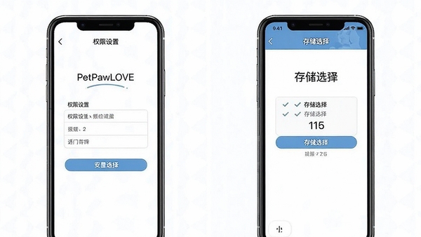 PetPawLOVE�ֻ��˰�װ����ʾ��ͼ��չʾȨ��������洢ѡ����棬�������