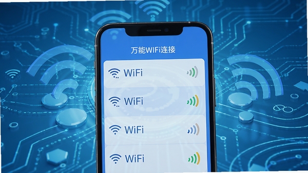 ����WIFI����������������չʾ���ֻ���Ļ��ʾ�ܱ�WiFi�ȵ��б����ź�ǿ��ͼ�꣬�����ɫ��UI���Ƽ��б���