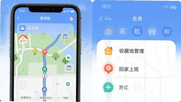 高图地图导航免费 收藏地点管理 回家上班快捷导航 手机App界面