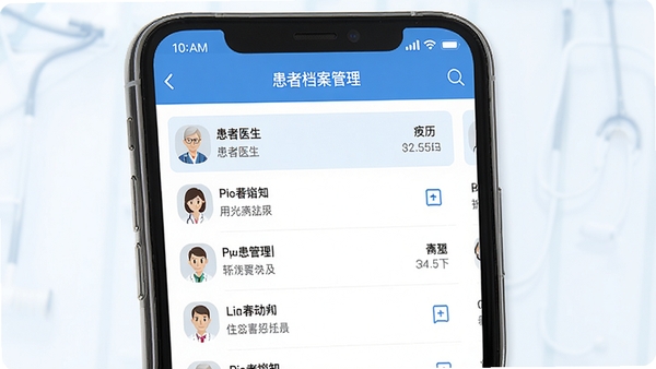 ҽȺҽ��APP���ߵ������������ͼ���ֻ���Ļչʾ�����б��벡�����飬���ҽ�Ʒ����ɫ��ɫ��������UIչʾͼ