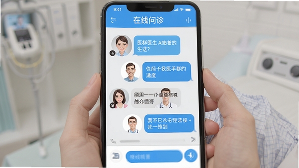 ҽȺҽ��APP����������������ͼ��չʾҽ���뻼��ͼ�ĶԻ�����Ϣ����������ҽ����ɫ���⣬�ֻ�UIչʾͼ