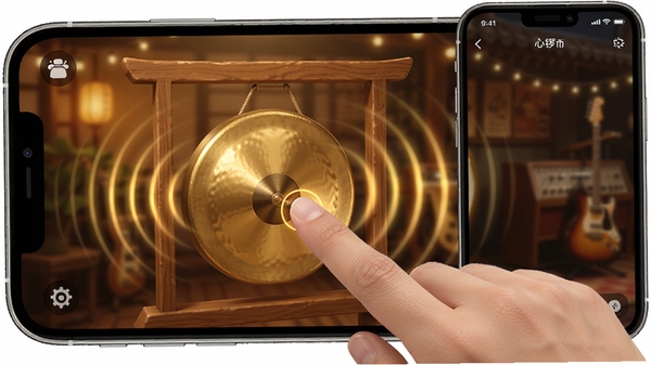 ����app���������û����棬��ָ�ᴥ��Ļ�ϵĽ�ɫС�࣬����������ɢ��ůɫ�ƹ��Χ���ֻ�UIչʾ