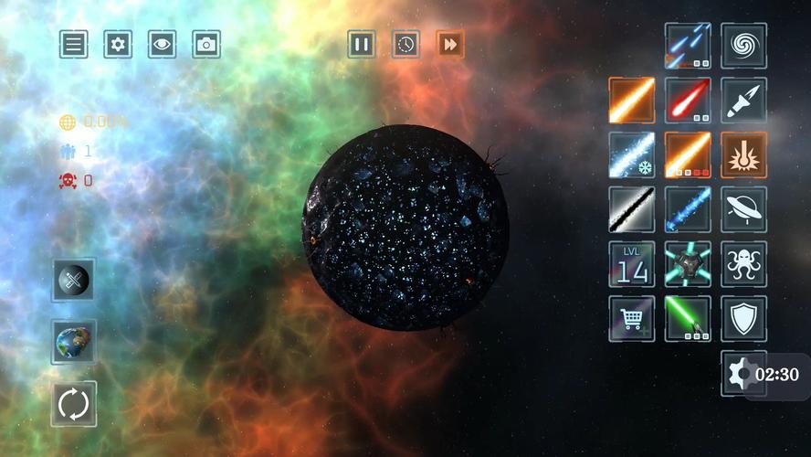 星球毁灭破坏模拟器中文版 武器选择界面 激光陨石黑洞效果