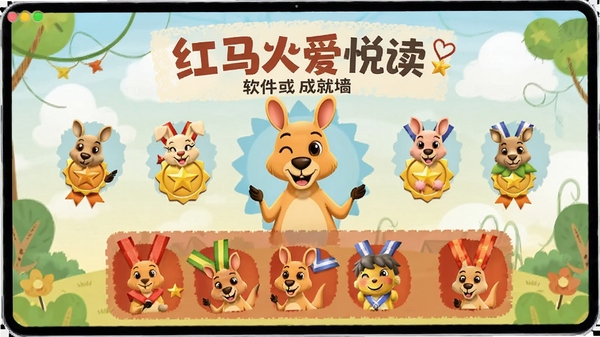 红袋鼠爱悦读软件成就墙与勋章展示界面