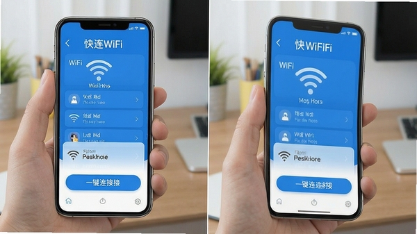 ����WiFiԿ����������չʾ���ֻ���Ļ��ʾ�ܱ�WiFi�ȵ��б���һ�����Ӱ�ť�������ɫ�����