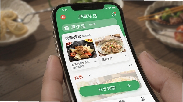 ��������APP��ҳ�ŻݾۺϽ��棬�ֻ���Ļչʾ������ʳ�ۿ�������ȡ��ڣ�������ɫ������ƽ��UI��Ʒ��