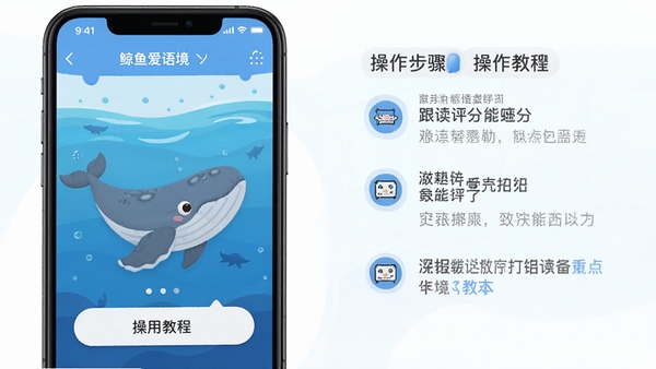 鲸鱼爱语境 手机学习界面 跟读评分功能 使用教程 操作步骤展示