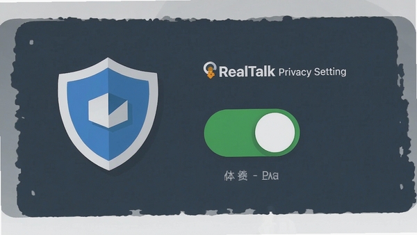 RealTalk隐私设置界面,盾牌图标与开关按钮,突出安全防护概念,简洁扁平化设计