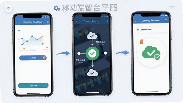 智慧管理平台移动端审批流程操作步骤示意图,展示从发起到完成的节点流转界面