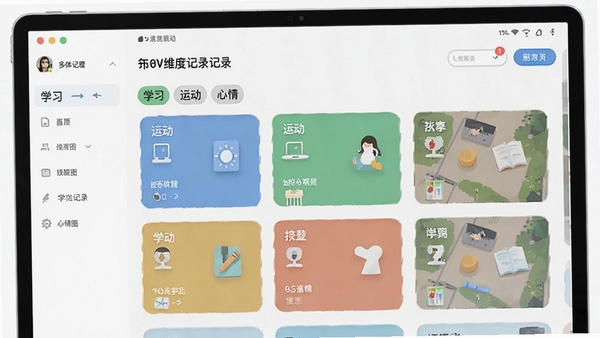 ����������ά�ȼ�¼������棬չʾѧϰ�˶�����ȱ�ǩ��Ƭ����ƽ����Ʒ��