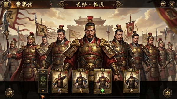 豪华曹魏传游戏界面中多位三国武将列阵而立,卡牌收集与养成系统展示,国风写实画风,金色与红色为主色调