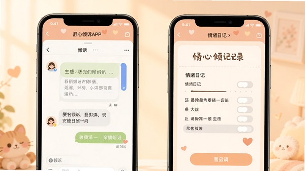 ��������APP����չʾ���ֻ���Ļ�г��������������촰���������ռǼ�¼ҳ�棬���ůɫ����������ܰ�������ͻ������������������