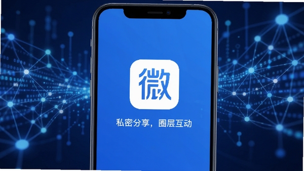 ΢��Ȧ������������չʾ��������µ�������ɫ���ֻ���Ļ������ʾ΢��ȦLogo�롰˽�ܷ�����Ȧ�㻥�����ı������Ϊ����������������ӽڵ㣬�����罻��������˽�������ںϸ�