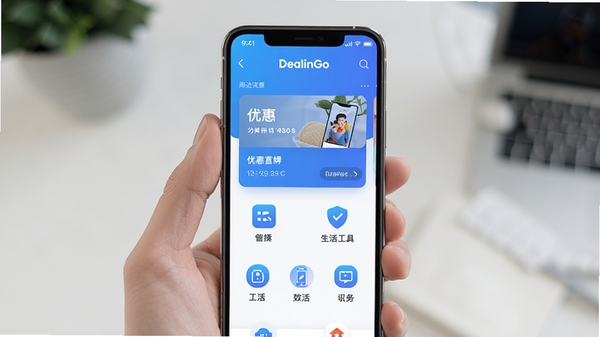 DealinGo��������չʾ���ֻ���Ļ�г����ܱ��Żݿ�Ƭ�������ͼ�꣬�����ˬ��UI�����ɫ������ɫ�����ִ������