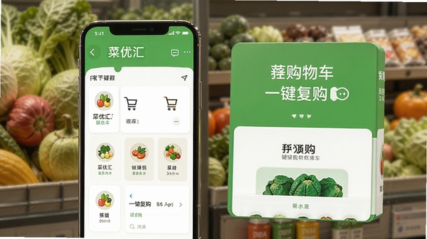 菜优汇软件购物车与一键复购操作界面