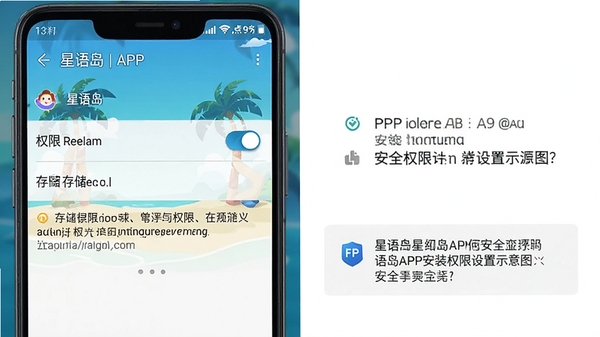 星语岛APP安装权限设置示意图,安卓手机设置界面,存储权限开关,安全提示
