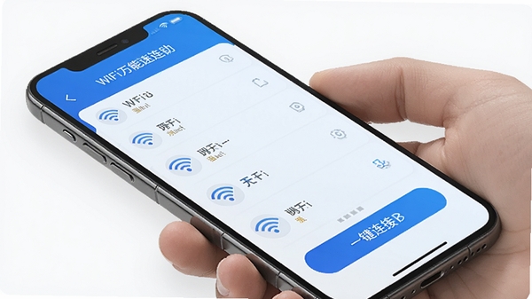 WiFi�����������ֻ�����չʾ�ܱ�WiFi�ȵ��б���һ�����Ӱ�ť���Ƽ���ɫ���������ˬ��UI��ƣ�ͻ���ź�ǿ�ȱ�ʶ