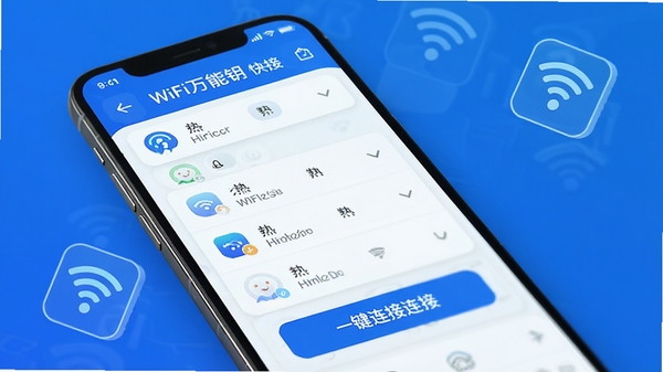 WiFi����Կ��������������չʾ���ֻ���Ļ��ʾ�ܱ�WiFi�ȵ��б���һ�����Ӱ�ť��������µ�������ɫ���Ƽ���ͼ���׺���ʺ�����������ͼ