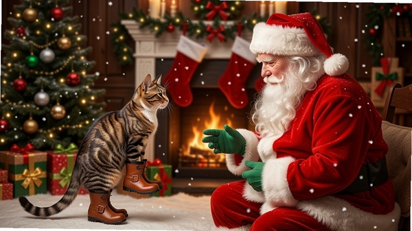 ʥ������4����ѥ��è��ʥ�����˶Ի�������è�乧����վ��ʥ��������ǰ����Χ��ѩ��Ʈ�䣬��ܰϲ��