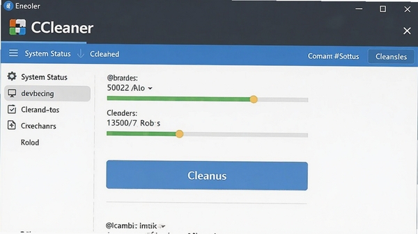 CCleaner主界面截图,展示系统状态和清理按钮,蓝色调,简洁清晰