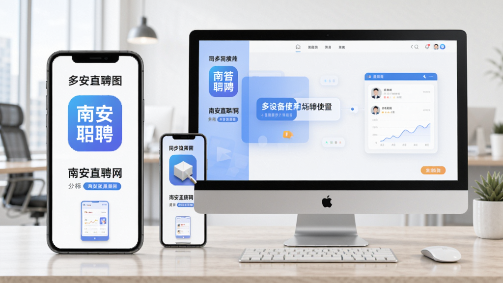 南安直聘网App使用场景图,展示手机与电脑端同步操作界面,突出多设备使用便捷性