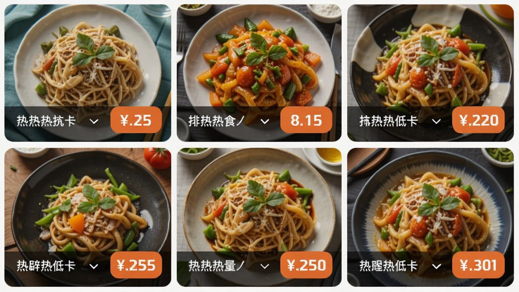 辟谷轻断食减肥食谱食谱列表界面,展示多道低卡美食图片与热量标签,色彩鲜艳,食欲感强,手机竖屏截图