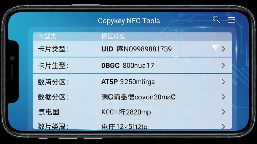 Copykey NFC Tools������ȡ�����ͼ���ֻ���Ļ����ʾһ��С���Ž�������ϸ��Ϣ��������Ƭ���͡�UID���кš����ݷ��������ݣ����б���ʽ�������У�����Ϊ������ɫ���Ƽ���ʮ�㡣