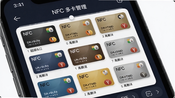 ����NFCԿ�׶࿨�������棬չʾ���ſ�Ƭ�б���֧�ֻ����л�������������۴�
