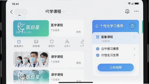 ҽ����APP�������ͼ��չʾҽѧ�γ��б��͸��Ի�ѧϰ�Ƽ�ģ�飬����������