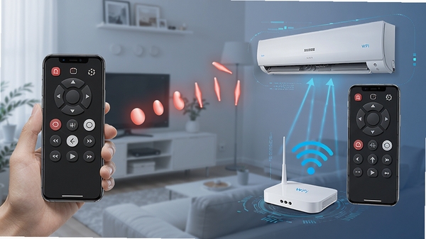 ����ң�����յ�ң��˫ģʽʾ��ͼ������ֻ����������ߣ��Ҳ��ֻ�ͨ��WiFi����·�������ƿյ����Ƽ��й�ͼ