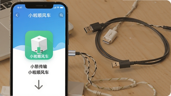 �ֻ����ӵ��Դ��䰲װ����ʾ��ͼ��ͬʱ�ֻ���Ļ��ʾС��˳�糵APP�������ذ�װ������Ϊ�����ϵ�USB������