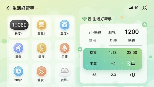 �������ü������ĵ�λ������棬��ʾ���ȡ��������¶ȵȷ���ͼ�꣬һ��������ҳ������ʾ������Ϊǳ��ɫ���䣬����������ʵ�ã�ͻ��������ð��֡��ĸо���