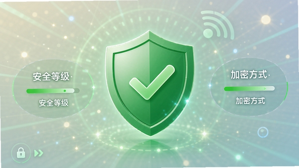 ����WiFi����Կ�׵İ�ȫ��⹦�ܽ��棬����������ʾһ���޴����ɫ����ͼ�꣬�����ϴ��ŶԹ�����Χ�����Ű�ȫ�ȼ����ֺͼ��ܷ�ʽ������˵������������͵Ĺ�Ч��