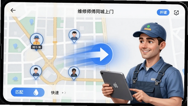 ά��ʦ��ͬ������APP�������ɵ����棬��ͼ��ʾ����ʦ��λ�ã�����ƥ�䶯��Ч��