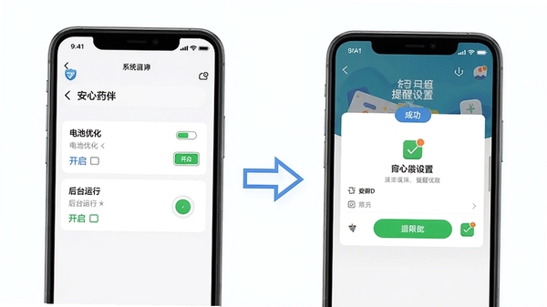 һ�ŷֲ�ͼ�⣬������ֻ�ϵͳ����ҳ�棬��ʾ������ҩ�顱�ġ�����Ż����͡���̨���С�Ȩ���ѿ������Ҳ���APP���������óɹ����棬�����ü�ͷ���ӣ�������졣