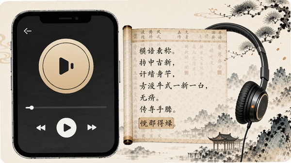 ��ʫ����app����ѧģʽ���棬չʾ��Ƶ��������ʫ���ĸ壬ͻ��������ŷ�廭Ԫ��
