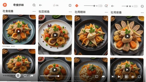 ��ʳ��ζAPP�����ͼ��չʾ������ʳ����Ƶ�ٲ�����ɫ�����ޣ���Ʒ���£��������ִ���ͻ��������Χ����Ƶ���Ź���