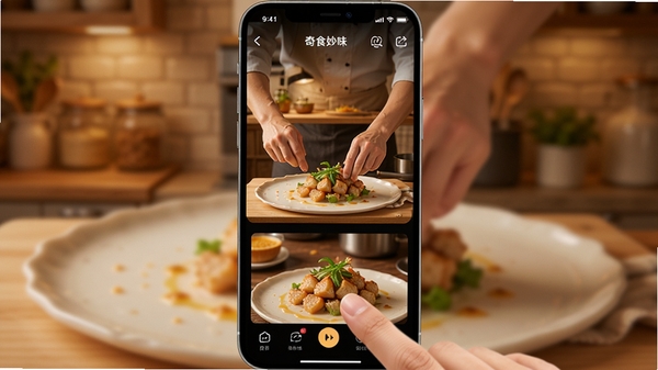 ��ʳ��ζAPP��������ʽ��Ƶ������棬��ָ�����л���ʳ��Ƶ������������չʾ��Ʒ����������д������Ϊůɫ����������