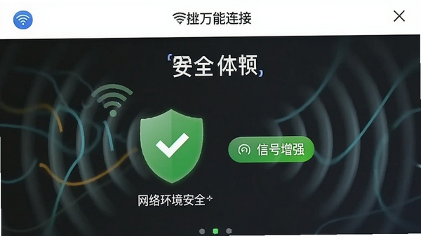 չʾwifi������������Կ�׵ġ���ȫ��족ҳ�棬ɨ�������ʾ�����绷����ȫ����ɫ����ͼ�꣬�Ա��С��ź���ǿ����ť������Ϊ�����źŲ��ơ�