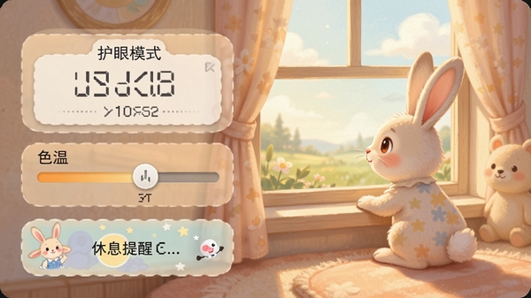 ���Ӷ�����µ��԰滤��ģʽ���ý��棬��ʾ��ʱ����ɫ�µ��ڻ������Ϣ���Ѷ�����һֻС�����ڴ���Զ��������ɫ�������ů