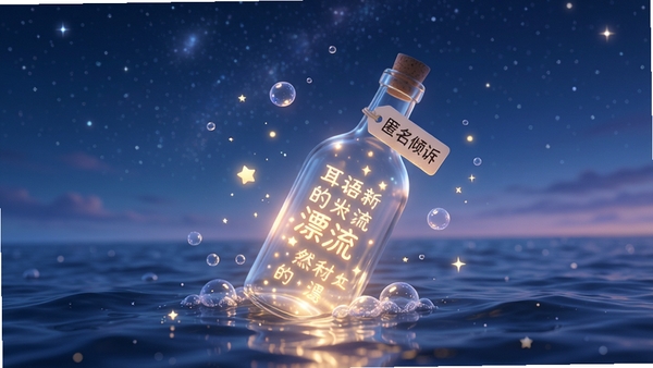 ����Ư��ƿ app �����ͼ��չʾһ������Ĳ���ƿƯ�����ǿպ����ϣ�ƿ����˸����ů�����ֹ�㣬����ɫ������ϵ��UI��Ƽ���ִ���ƿ����ǩ��ʾ���������ߡ���������Χ���ǹ����ĭ������Ч������Ψ���λã������ֻ���Ļ����