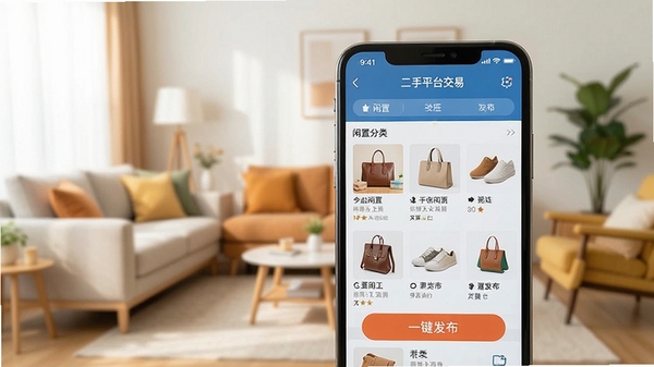 һ��չʾ�����ֻ���Ļ��д��ͼƬ����Ļ��������ʾ��Ϊ������ƽ̨���ס���APP���棬�������з���������������Ʒ�б�����Ŀ�ġ�һ����������ť������Ϊ�������ִ���Լ����������װɫ����ܰ��ǿ���ճ�������Ʒ���׵ı����������������