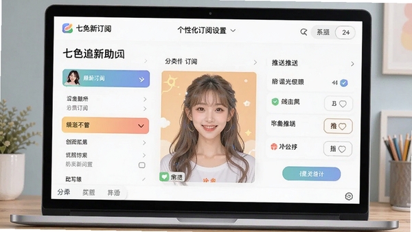 七色追新助手个性化订阅设置界面,展示分类订阅与推送选项