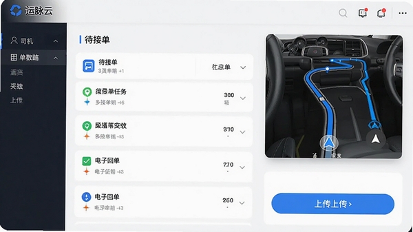 ������������˾��APP�˲������棬��ʾ���ӵ������б���·�ߵ����͵��ӻص��ϴ���ť�����������ִ���
