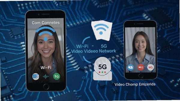 һ��չʾ�ֻ�����Wi-Fi��5G�����ʾ��ͼ���Ա�����Ƶͨ�������ȵĶԱ�ͼ�꣬����Ϊ�Ƽ��е���ɫ��·��������ǿ�������Ż�����Ƶ�罻����Ҫ�ԡ�