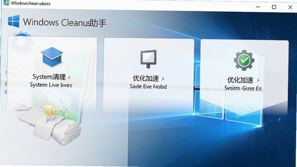 Windows清理助手主界面截图,展示系统清理、优化加速等功能模块,界面简洁清晰