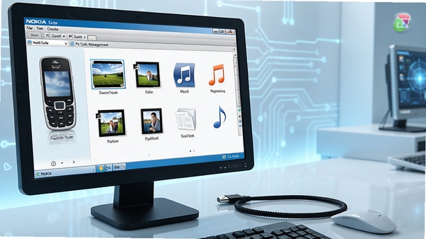 Nokia PC Suite�ļ��������棬�ֻ�����������ߣ���Ļ����ʾͼƬ�������ļ�����ͼ������Ϊ���Ƽ������棬����ͨ͸