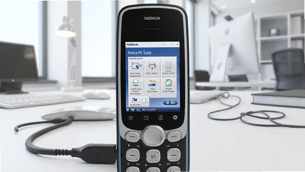 һ��ŵ�����ֻ����ӵ��Ե�ʾ��ͼ����Ļ����ʾNokia PC Suite�����棬����Ϊ�ִ��칫���������������������дʵ