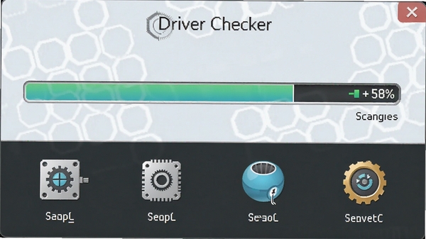 Driver Checker����ɨ��ϵͳӲ���Ľ��棬��������ʾɨ��ٷֱȣ��·��г�����Ӳ��ͼ�꣬���������