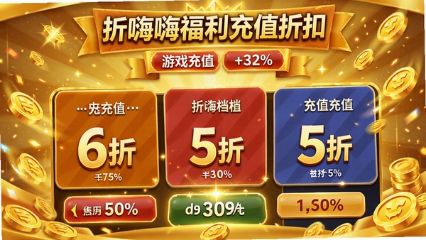 �����˸�����ֵ�ۿ�ҳ�棬��ʾ��Ϸ��ֵ��λ���ۿ۰ٷֱȣ��硰6�ۡ�����5�ۡ��������Ч������Ϊ��ɫ��ͻ������С�